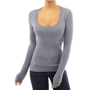 Pattyboutik Scoop Neck Button Studs Sweater